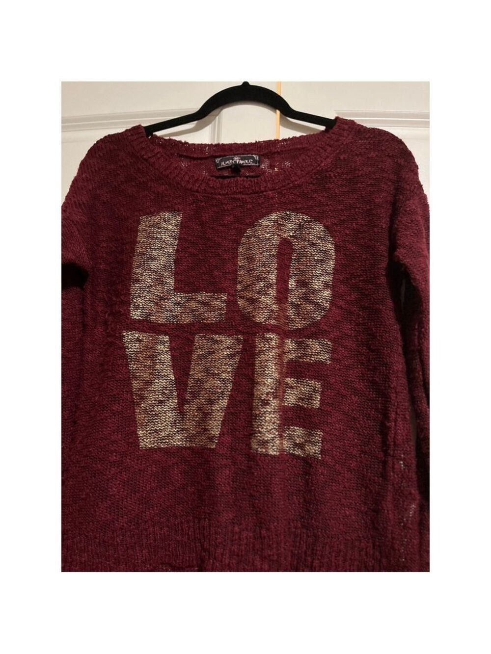 2 for $10 special☀️ Women's Almost Famous Burgundy Love Sweater Size L - Picture 3 of 5